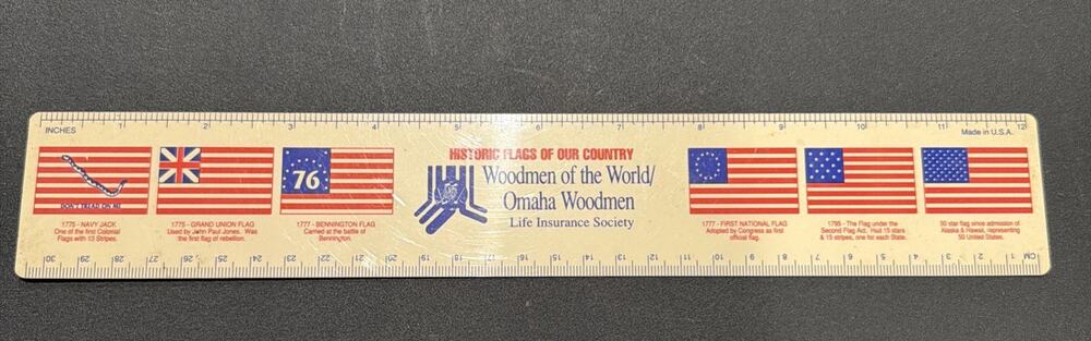 Vintage WOODMEN OF THE WORLD OMAHA WOODMEN RULER FLAGS OF THE US PRESIDENTS